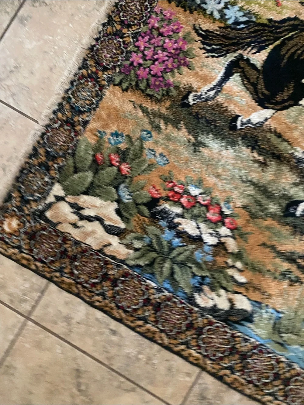 Vintage Arabian Nights Velvet Pictorial Tapestry Wall Hanging Rug Large 68”x46”